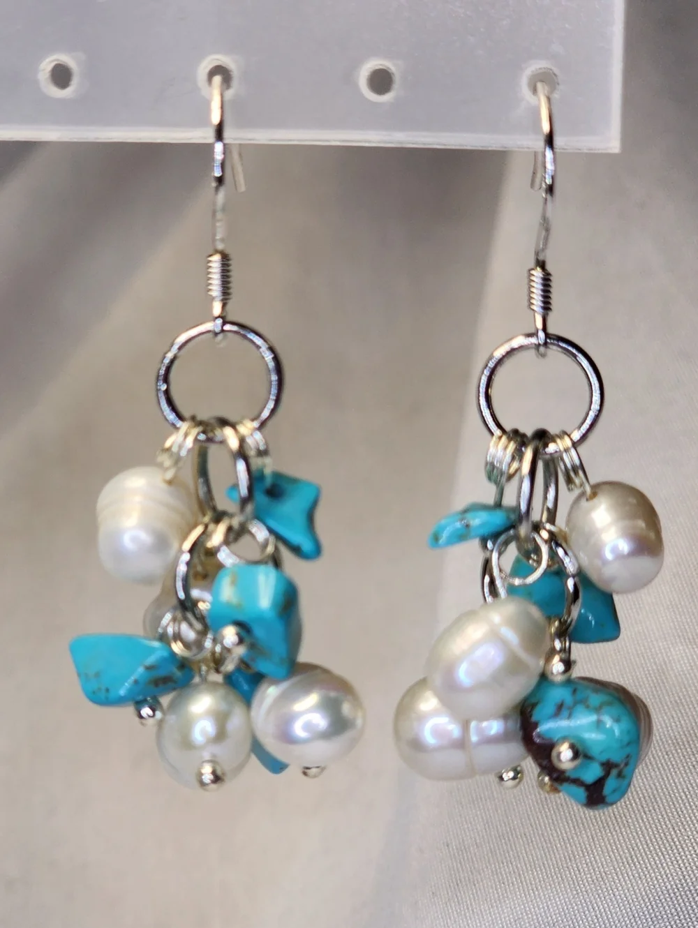 Turquoise Chip & Pearl Cluster Bracelet and Earrings Set - Women Jewelry